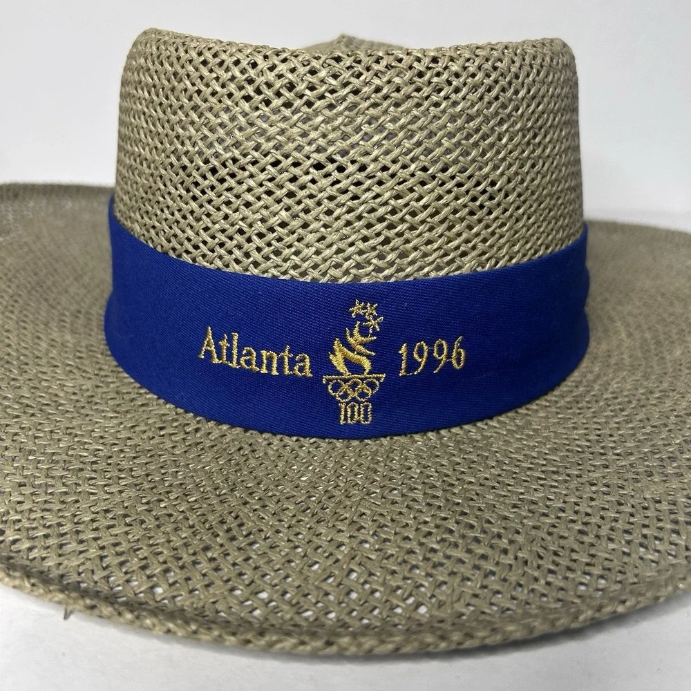 Vintage Hanes 1996 Atlanta Olympics Blue Band Straw Volunteer Hat OSFM